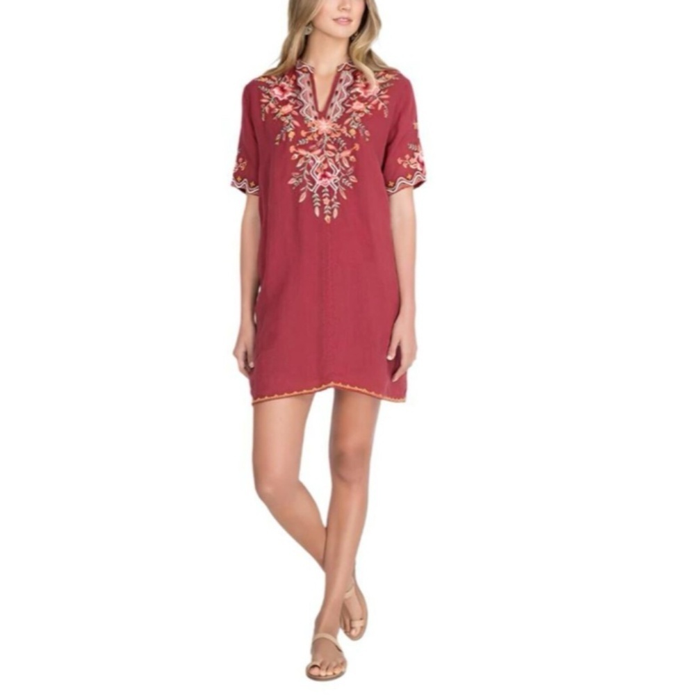 Johnny Was Alise Easy V Neck Maroon Dress